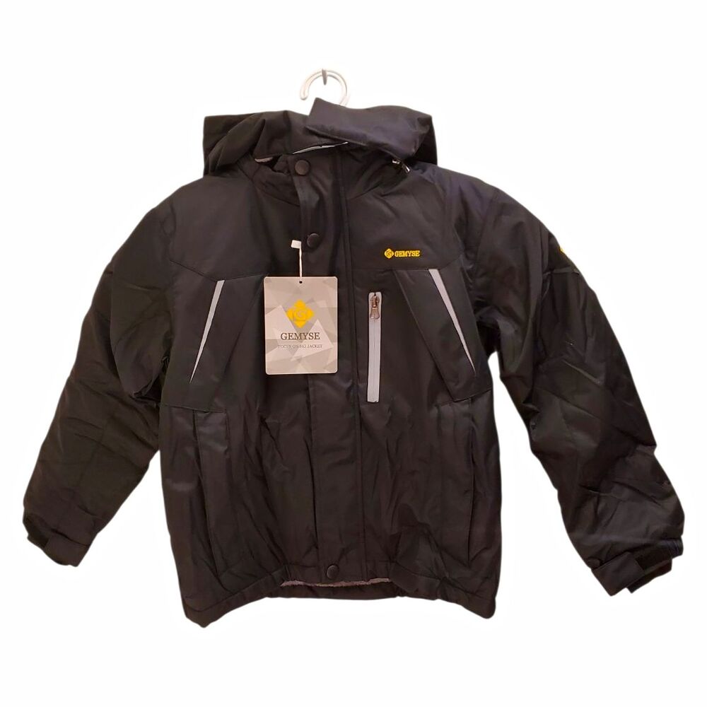 GEMYSE Boys Hooded Ski Jacket Full Zip Fleece Lined Black Size M Winter